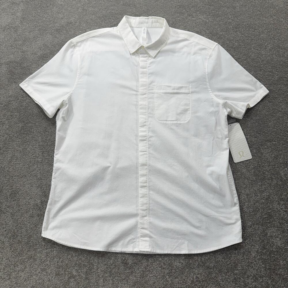 Lululemon Mens On Time SS Buttondown White XXL Short Sleeve Stretch Cotton Blend